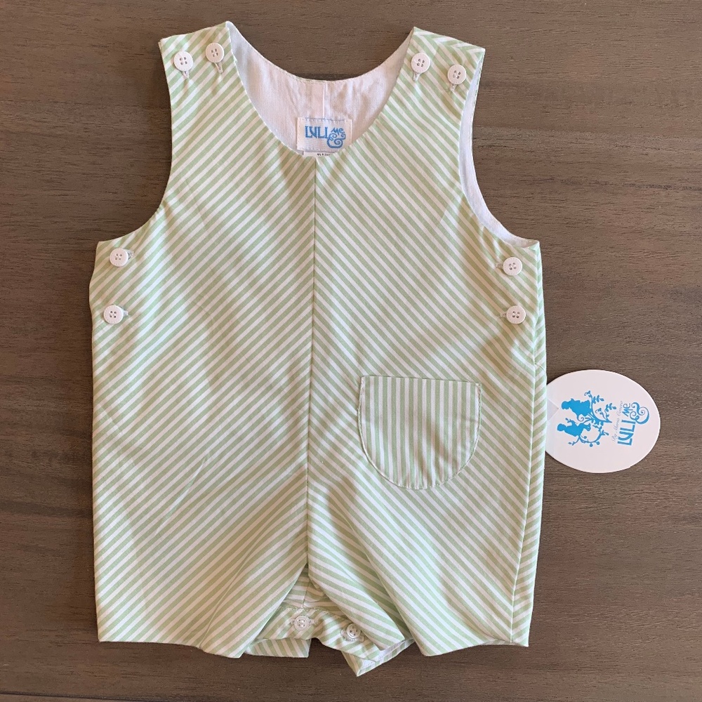 New Boys Luli & Me Green & White Striped Overall